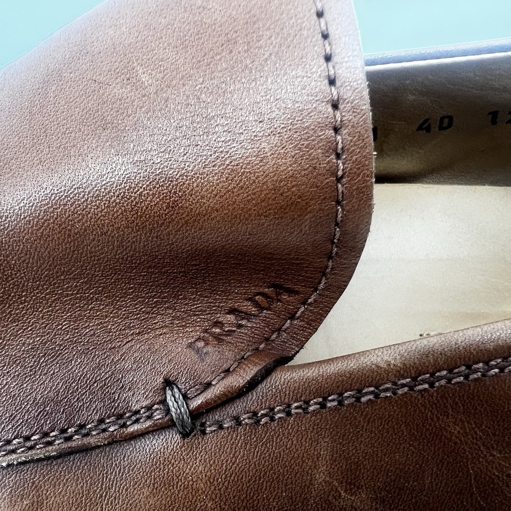 Prada Men's Brown Leather‎ Loafers Shoes Size 7.5 Y2K Era Rubber Sole Italy - Picture 13 of 16